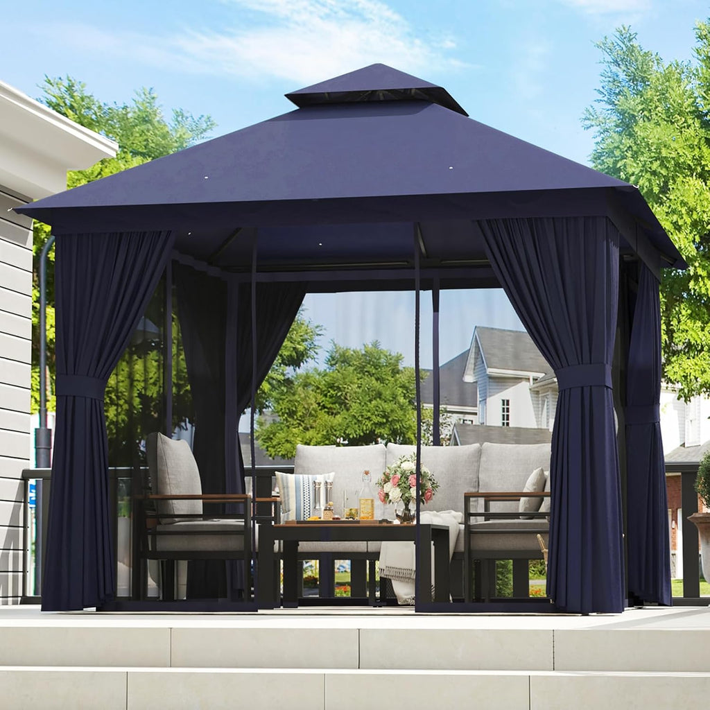 Aoxun Outdoor Gazebo for Patio 10x12, Metal Frame Canopy with Double Roofs wourant