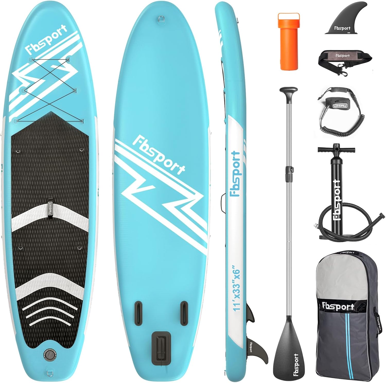 FBSPORT 11' Premium Stand Up Paddle Board, Yoga Board with Durable SUP Accessories & Carry Bag | Wide Stance, Surf Control, Non-Slip Deck, Leash, Paddle and Pump for Youth & Adult wourant