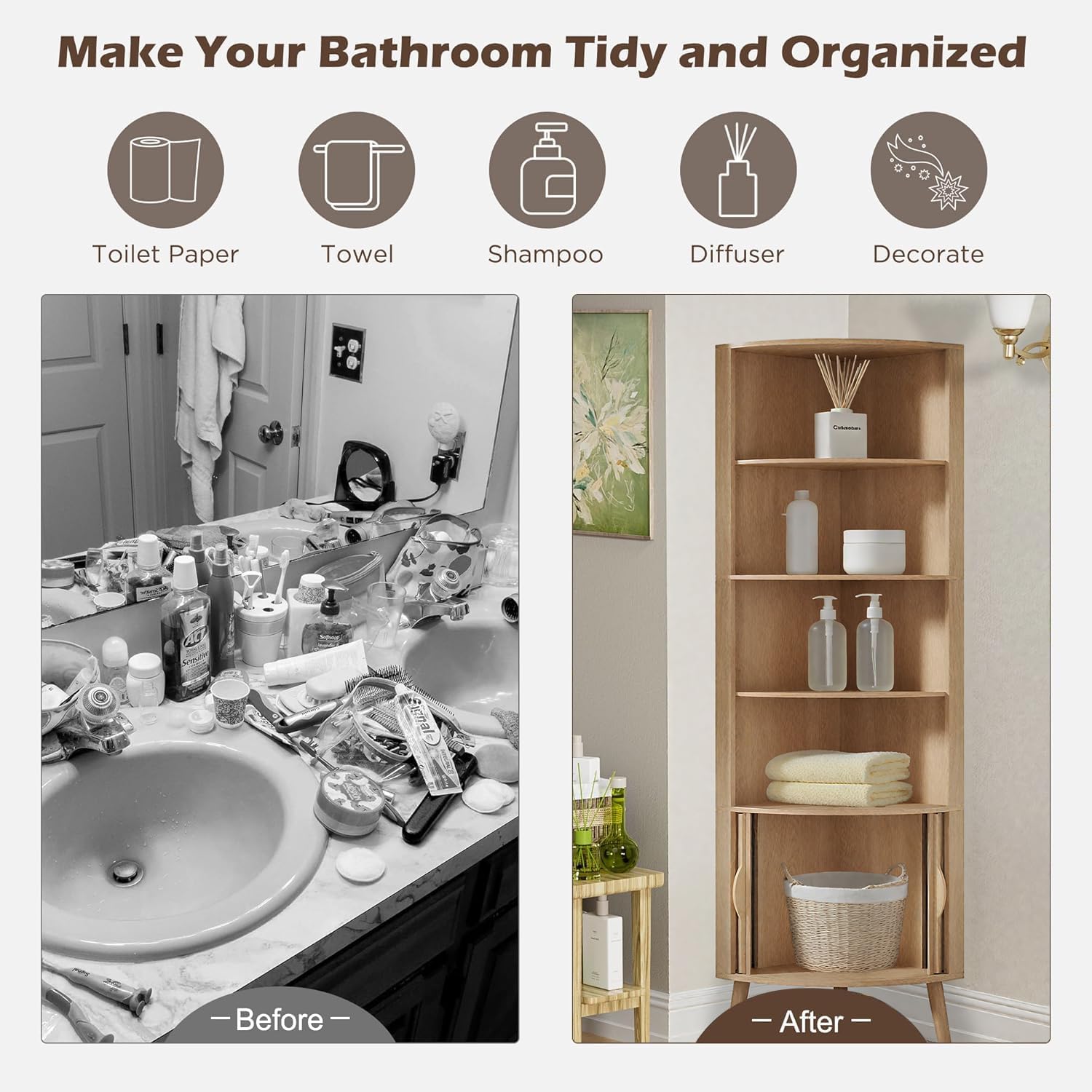 Corner Cabinet, 66.73'' Tall Modern Corner Bathroom Storage Cabinet wourant