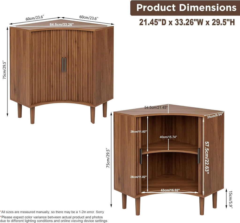 Fluted corner cabinet, small corner base cabinet modern wooden storage organizer wourant