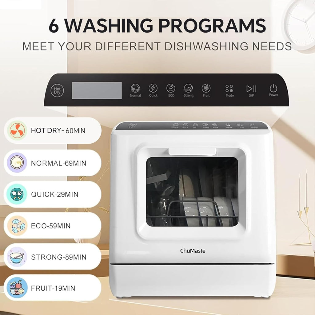 Mini dishwasher countertop .Compact Dishwasher with drying.Double spray arms. Portable Countertop Dishwasher With Water Tank, 6 wash programs, .Lavavajillas portatil can wash baby bottles. wourant