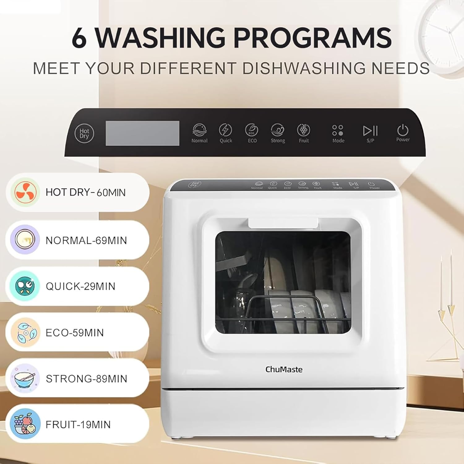 Mini dishwasher countertop .Compact Dishwasher with drying.Double spray arms. Portable Countertop Dishwasher With Water Tank, 6 wash programs, .Lavavajillas portatil can wash baby bottles. wourant