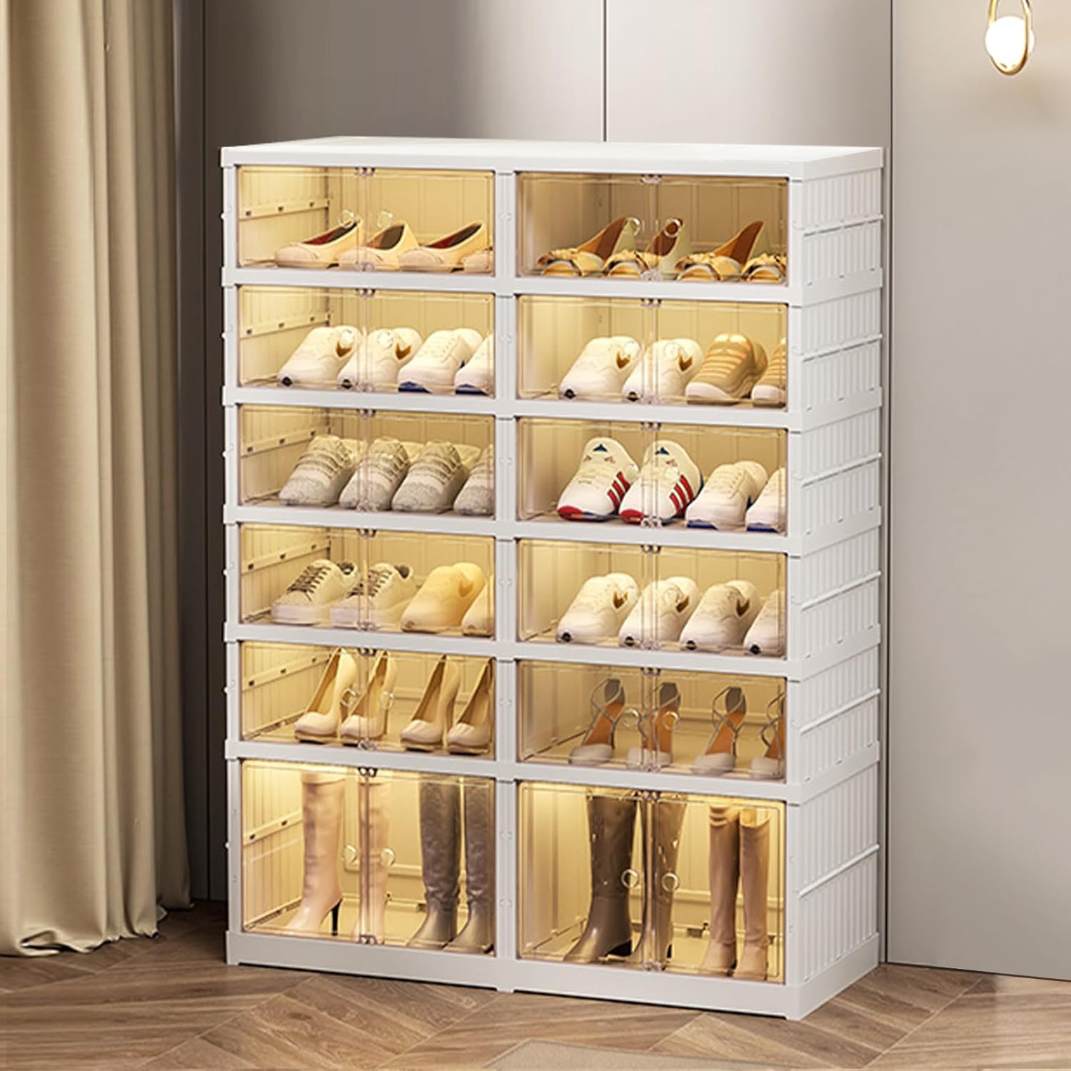 Foldable Shoe Rack Storage Rack 9-Tier - 36 Double Foldable Shoe Cabinet with Doors wourant