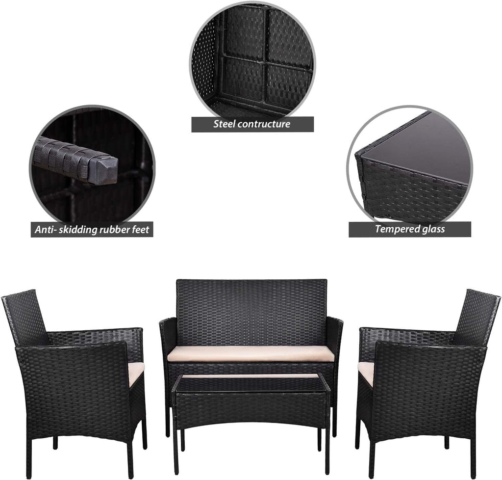Homall 4 Pieces Outdoor Patio Furniture Sets Rattan Chair Wicker Set, Outdoor Indoor Use Backyard Porch Garden Poolside Balcony Furniture Sets (Grey) wourant