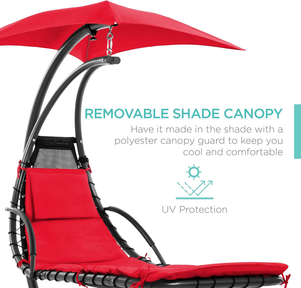 Best Choice Products Outdoor Hanging Curved Steel Chaise Lounge Chair Swing w/Built-in Pillow and Removable Canopy - Charcoal Gray wourant