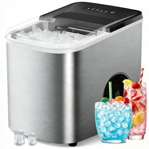 38lbs Per Day Countertop Ice Maker, 9 Ice Cubes in 3.5 Minutes, Self-Cleaning Portable Ice Machine with 2 Bullet Sizes for Kitchen, Camping, RV, and Party woonhhop