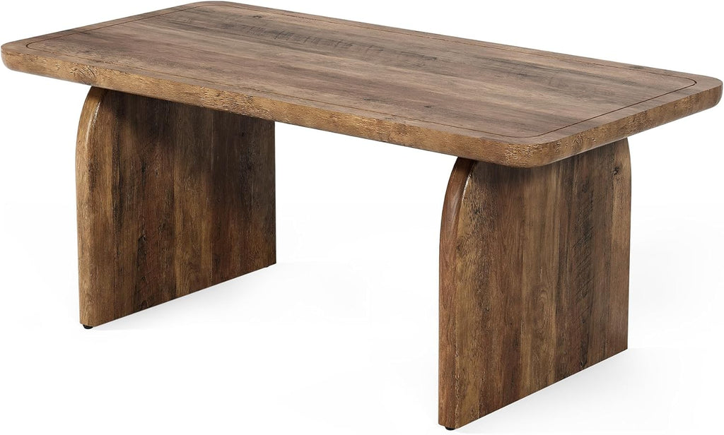 LITTLE TREE Farmhouse Coffee Table, 47 Inch Round Corner Wood Center Table, Rectangular Living Room Table, Modern Low Cocktail Tea Set wourant