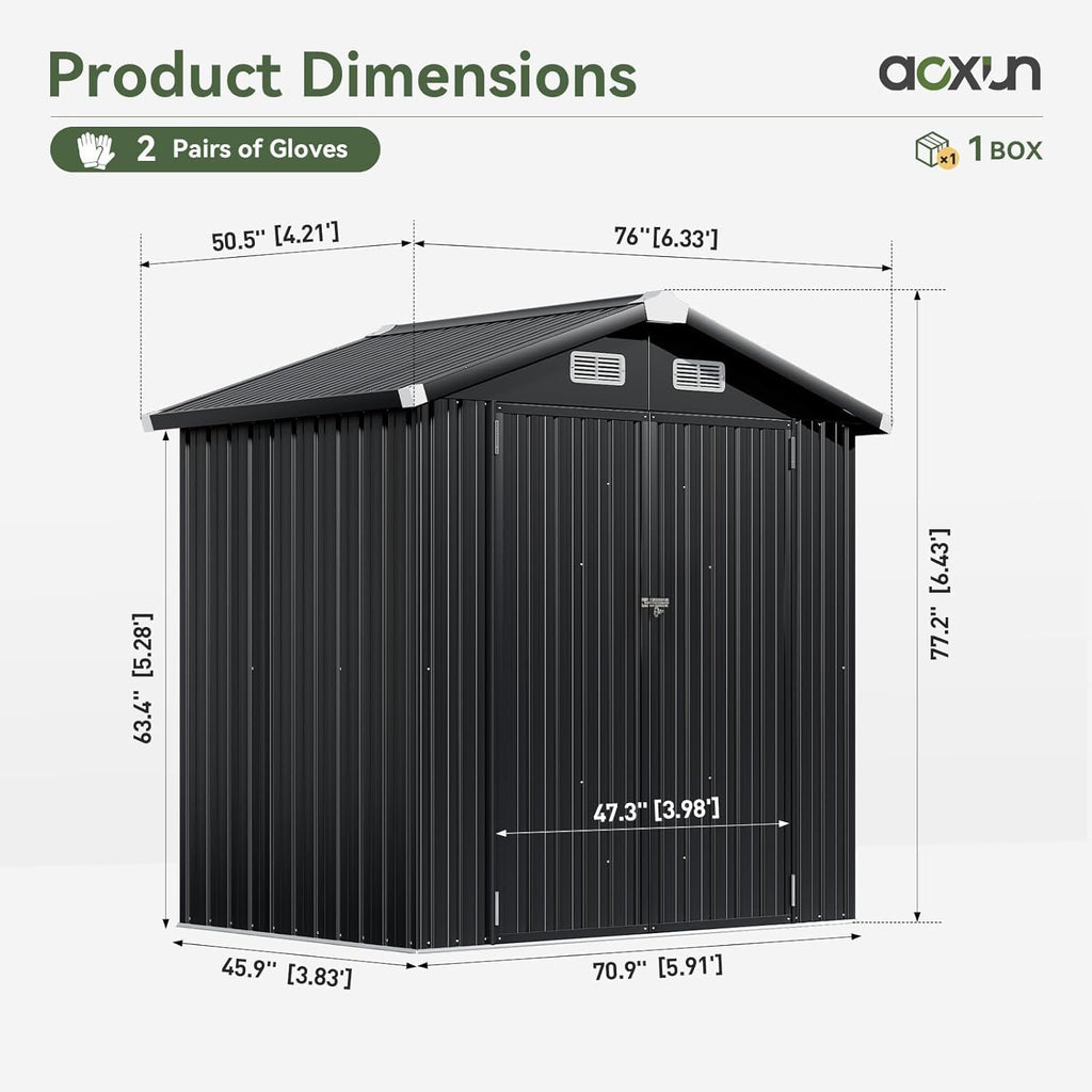 Aoxun 6.2x4 FT Shed Outdoor Storage Shed Metal Garden Shed Slooping Roof Tool Shed Bike Shed wourant