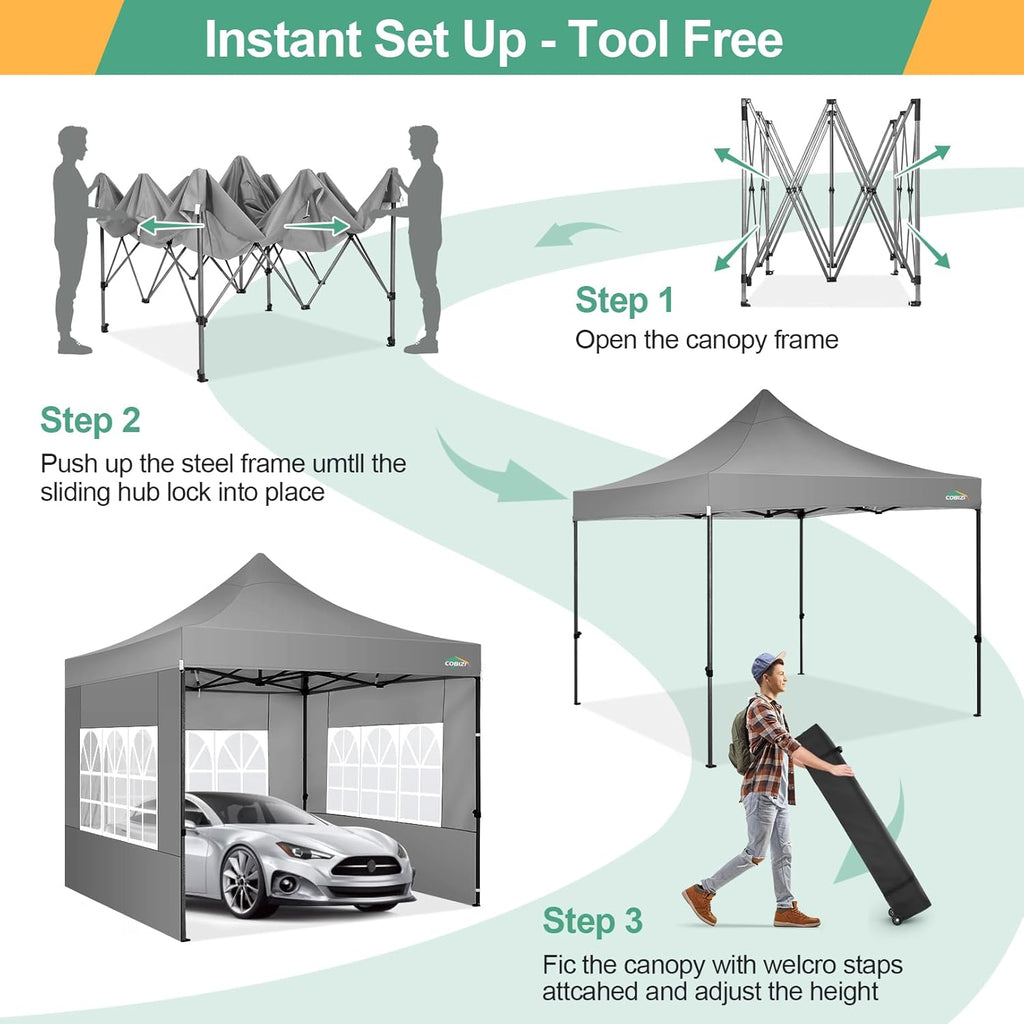 COBIZI 10x20 Heavy Duty Pop up Canopy Tent with 6 sidewalls Easy Up Commercial Outdoor Canopy Wedding Party Tents for Parties All Season Wind & Waterproof Gazebo with Roller Bag,Black(Frame Thickened) wourant