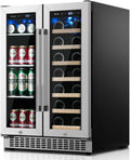 24 inch Dual Zone Beverage Refrigerator, 30 Bottles & 82 Cans Wine Fridge Built-in or Freestanding with Glass Door, Wine and Beverage Refrigerator Cooler for Kitchen Home Bar wourant