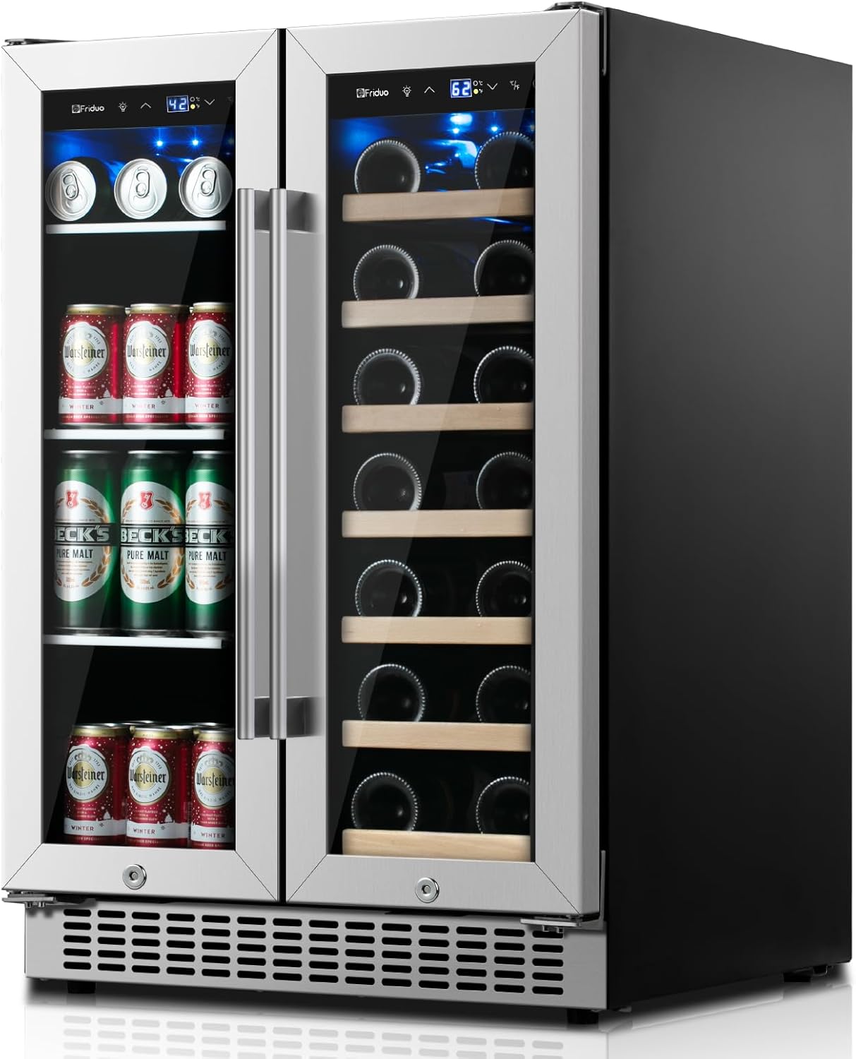 24 inch Dual Zone Beverage Refrigerator, 30 Bottles & 82 Cans Wine Fridge Built-in or Freestanding with Glass Door, Wine and Beverage Refrigerator Cooler for Kitchen Home Bar wourant