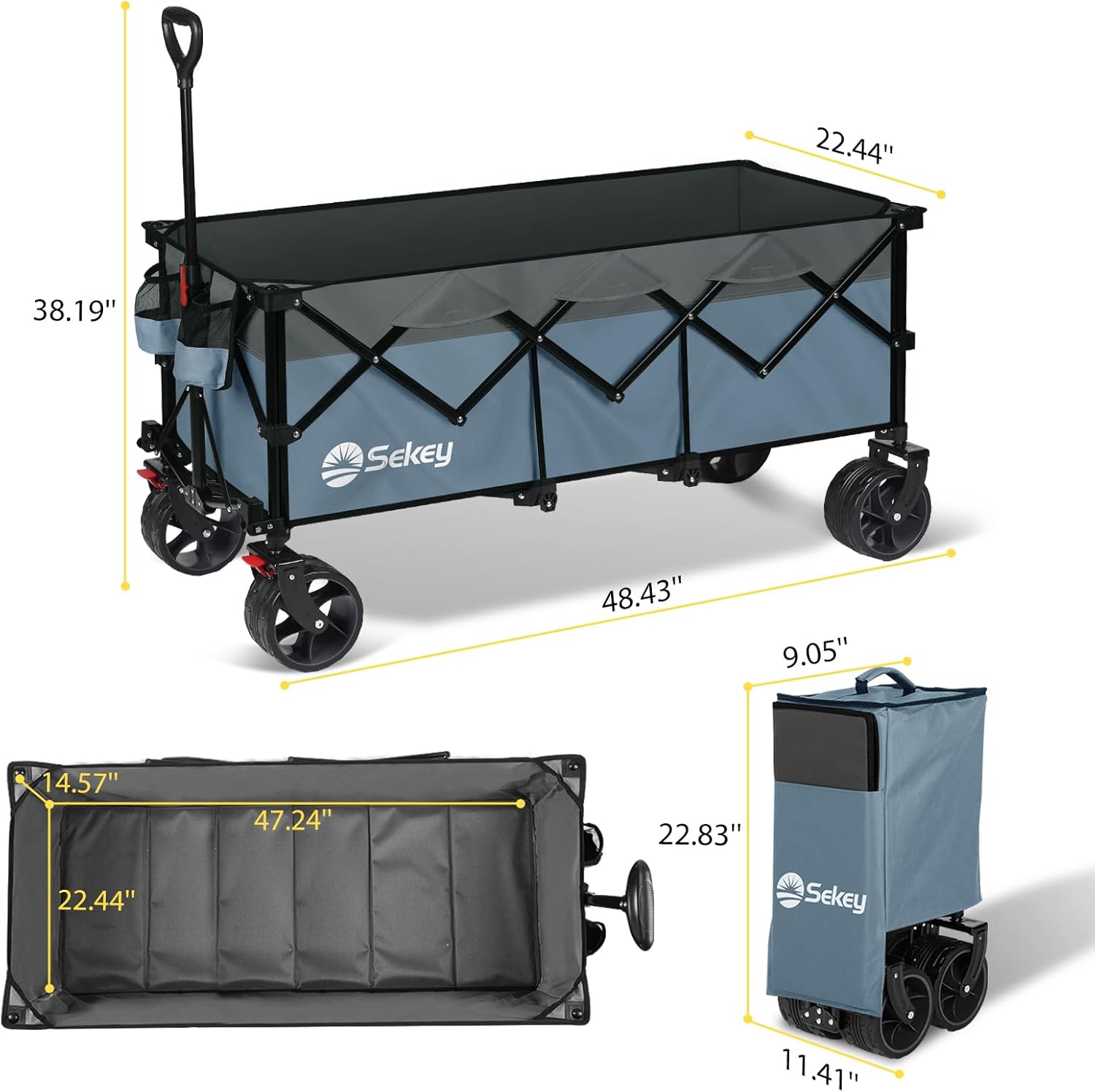 Sekey 48 Inch Long Foldable Extended Travel Cart, 440 Lbs Load Capacity, Heavy Duty 300 Liter Folding Multi-Purpose Garden Cart wourant
