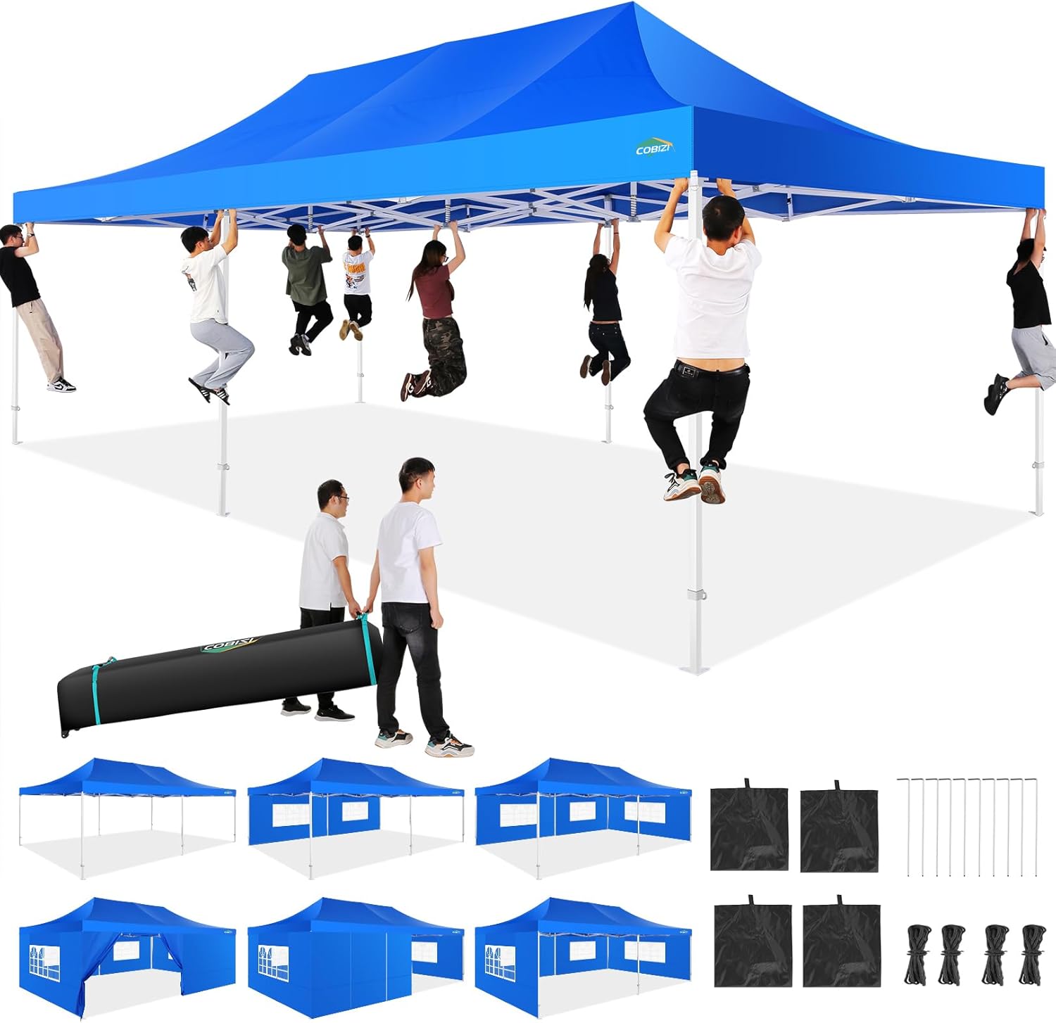COBIZI 10x20 Heavy Duty Pop up Canopy Tent with 6 sidewalls Easy Up Commercial Outdoor Canopy Wedding Party Tents for Parties All Season Wind & Waterproof Gazebo with Roller Bag,Black(Frame Thickened) wourant