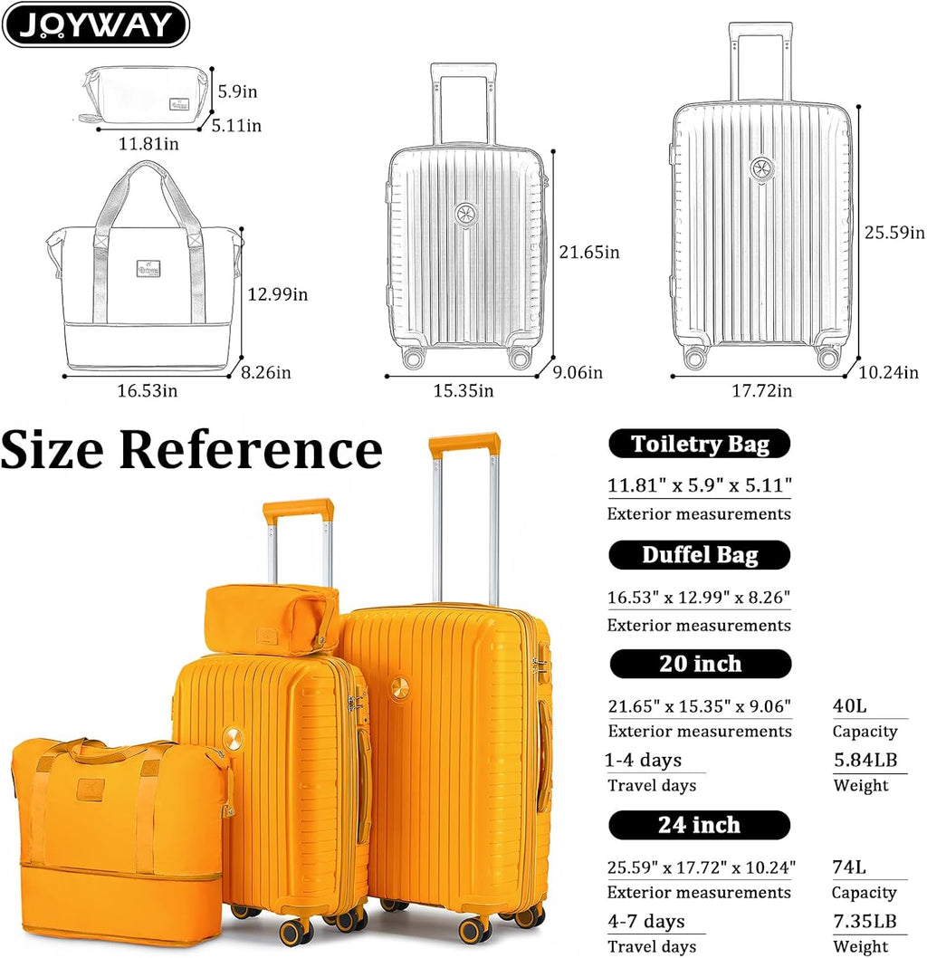 5-piece PP hardshell lightweight travel carry-on luggage set with dual spinner wheels and TSA lock wourant