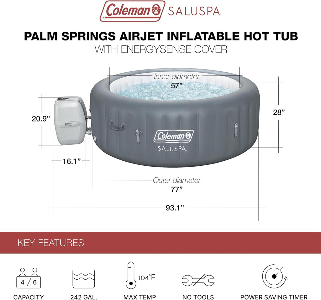 Bestway Palm Springs 4 to 6 Person EnergySense Smart AirJet Plus Inflatable Hot Tub Outdoor Spa with 140 AirJets and Insulated Cover wourant