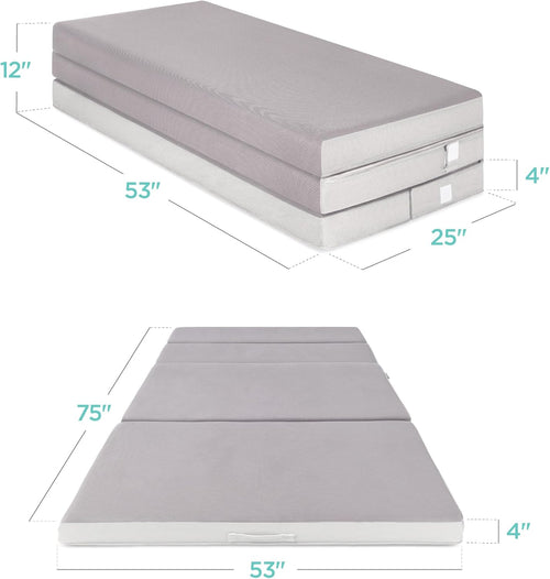 4in Portable Queen-Size Mattress, Tri-Fold Mattress for Camping, Guest, Toddler wourant