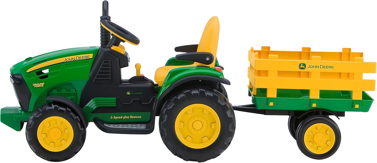 Peg Perego John Deere Ground Force Tractor with Trailer 12 Volt Ride on wourant