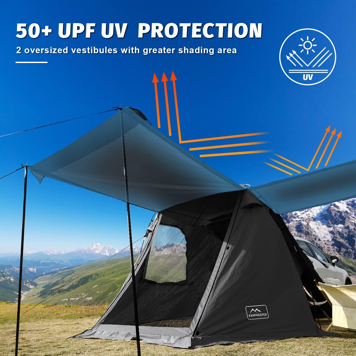 KAMPKEEPER SUV Car Tent, Tailgate Shade Awning Tent for Camping, Vehicle Camping Tents Outdoor Travel (Black) wourant