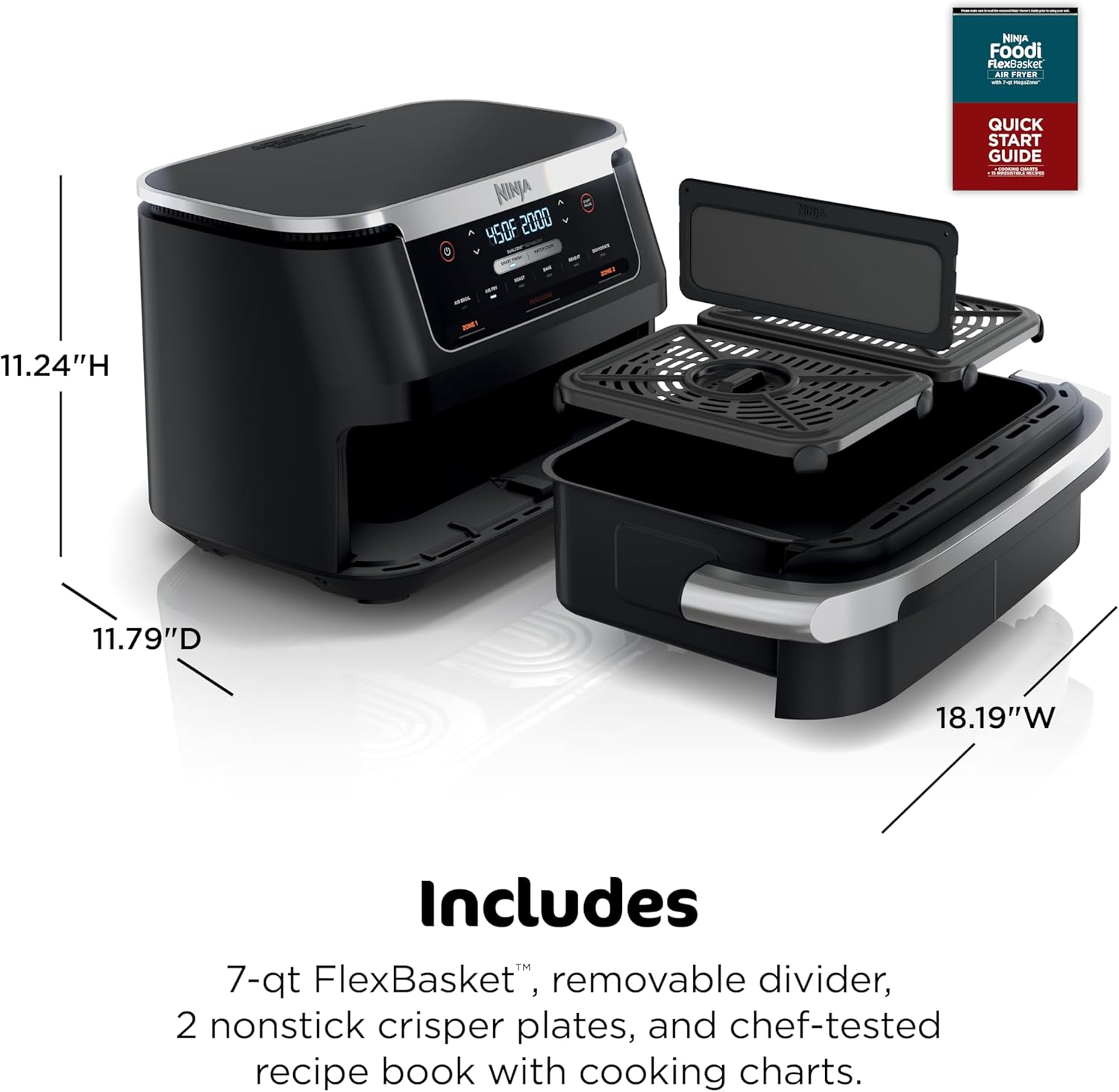Ninja Foodi 10QT 6-in-1 DualZone Smart XL Air Fryer, 2 Independent 5QT Baskets, Smart Cook Thermometer, Match Cook, Smart Finish, Air Fry, Roast, Bake, Dehydrate, Reheat, Grey, DZ550 wourant