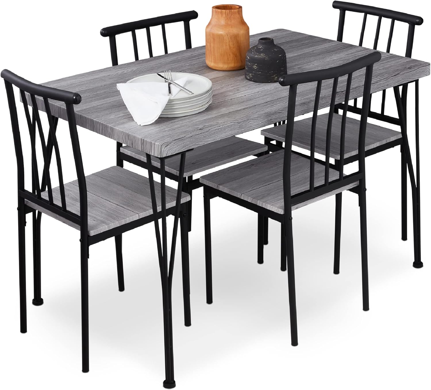 Best Choice Products 5 Piece Metal and Wood Indoor Modern Rectangular Dining Table Furniture Set wourant