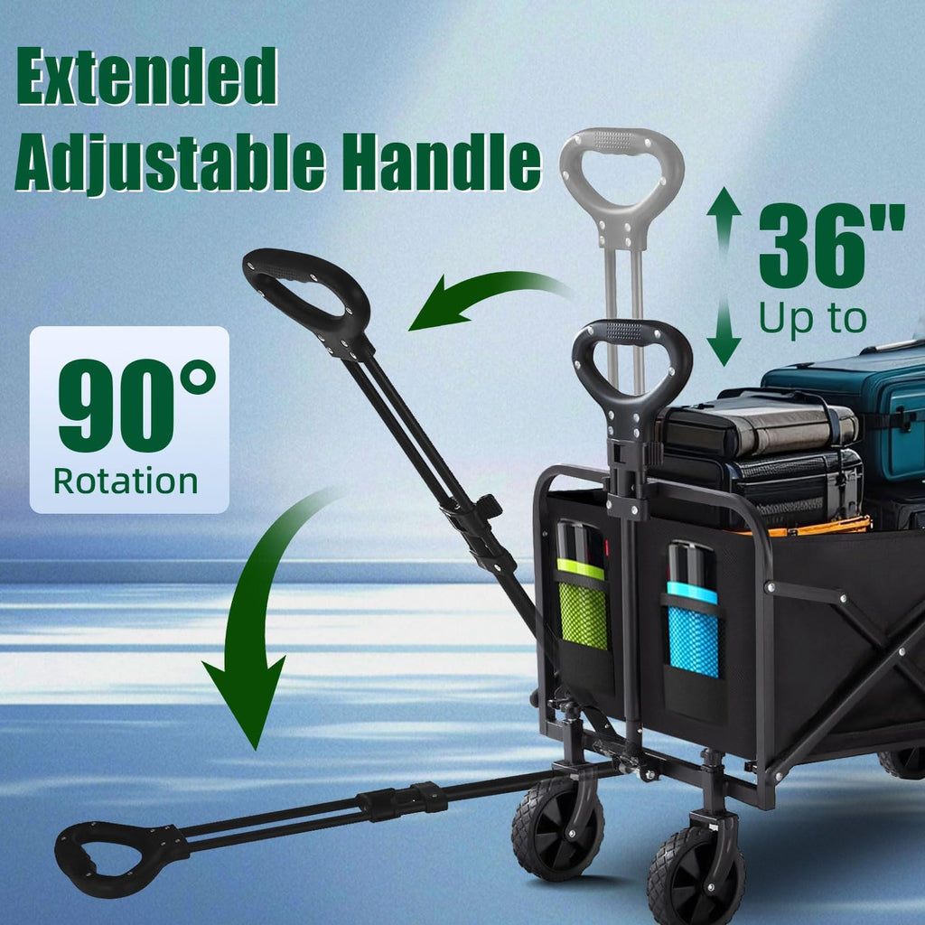 Foldable 4-wheel cart, foldable, 37 inches long, 480 lb capacity, heavy-duty beach cart, shopping cart with wheels wourant