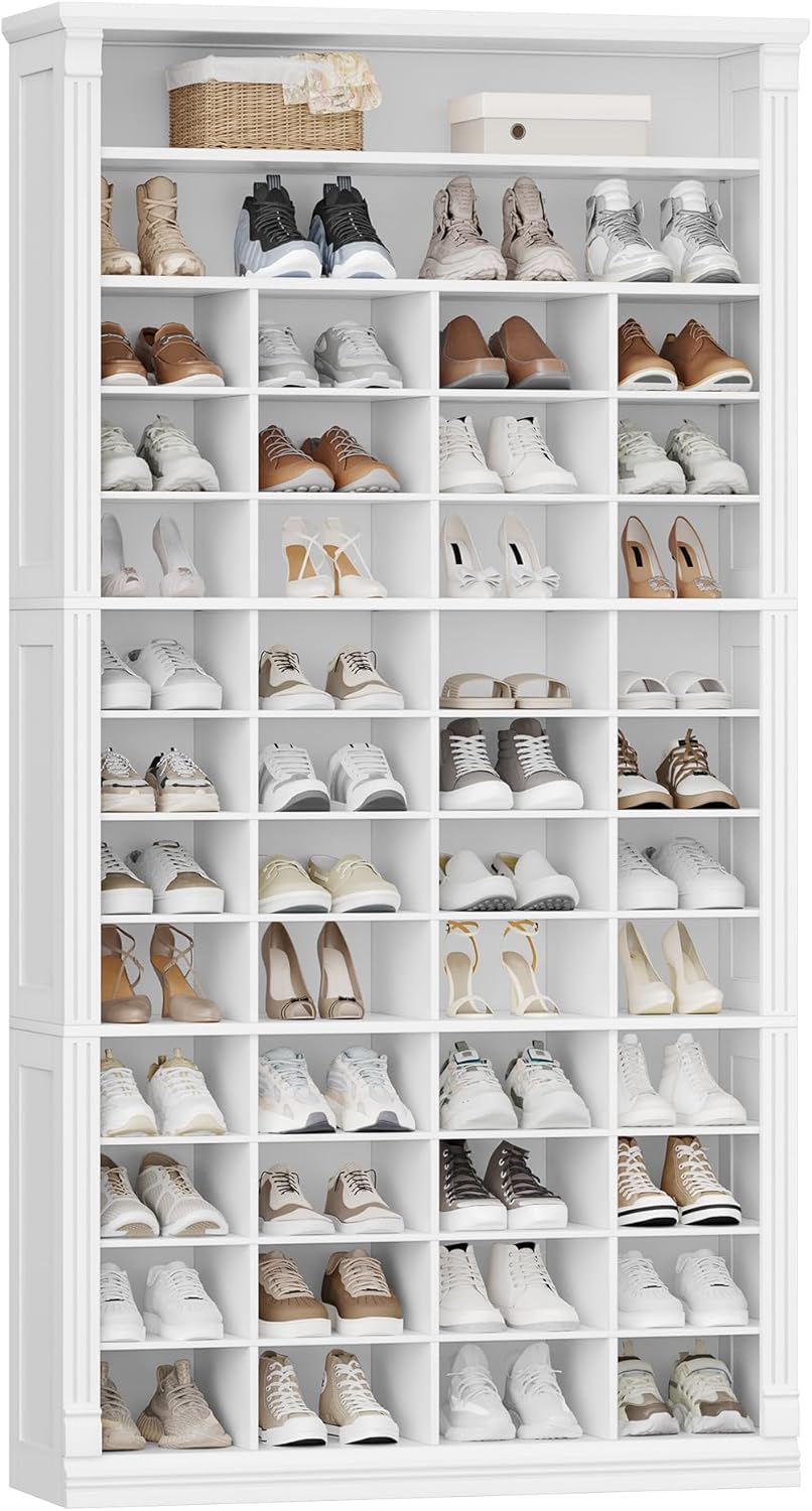 13 Tiers Shoe Storage Cabinet, Tall Shoe Cabinet with Cubby, Wooden Shoes Organizer wourant