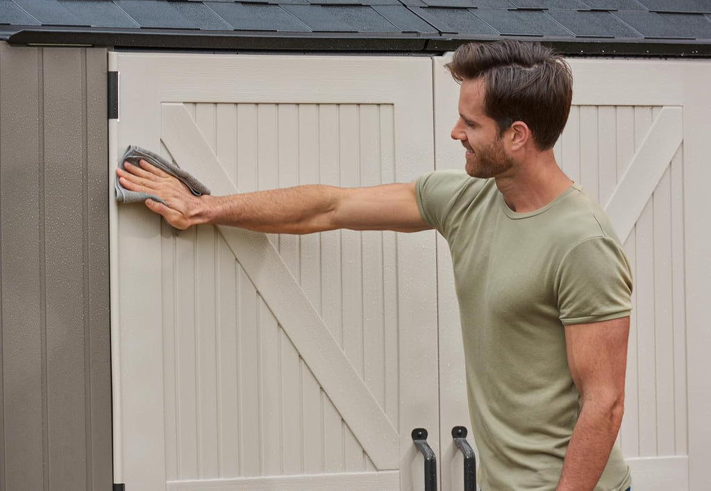 Rubbermaid Resin Outdoor Storage Shed With Floor (7 x 7 Ft) Weather Resistant Gray Organization for Home/Backyard/Garden Tools/Lawn Mower/Bike Storage/Pool Supplies wourant