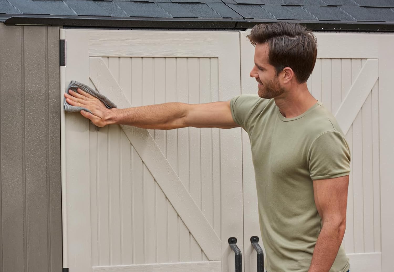 Rubbermaid Resin Outdoor Storage Shed With Floor (7 x 7 Ft) Weather Resistant Gray Organization for Home/Backyard/Garden Tools/Lawn Mower/Bike Storage/Pool Supplies wourant