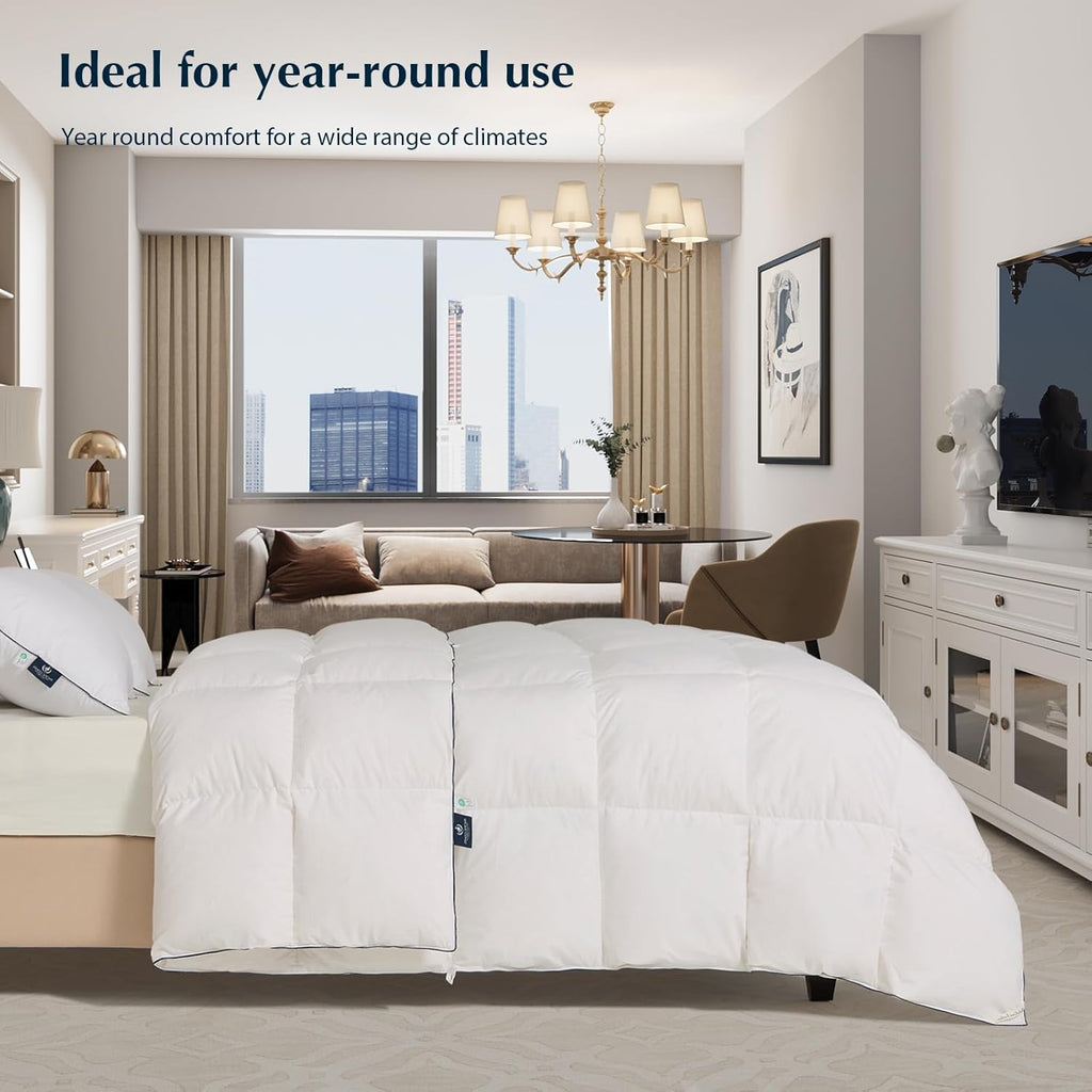 Goose feather duvet queen size, 100% cotton super fluffy white duvet core, soft and breathable wourant
