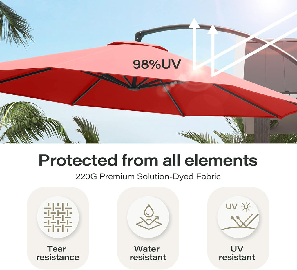 LAUSAINT HOME Outdoor Patio Umbrella with Base included, 11 FT Deluxe Curvy Cantilever Umbrella Heavy Duty Offset Hanging Umbrella with 360° Rotation for Market, Pool, Garden, Backyard, Deck (Beige) wourant