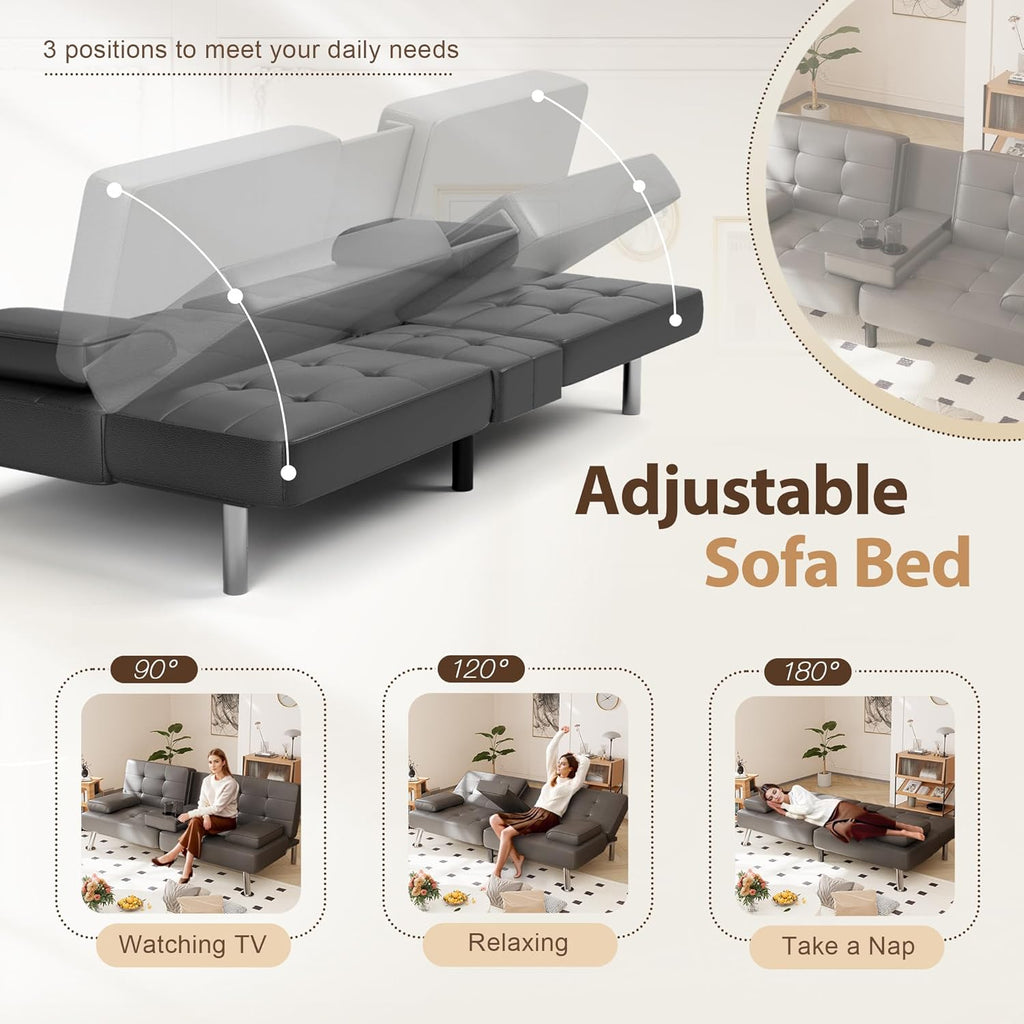 Shahoo Convertible Folding Futon Sofa Bed Sleeper Couch for Living Room Faux Leather wourant