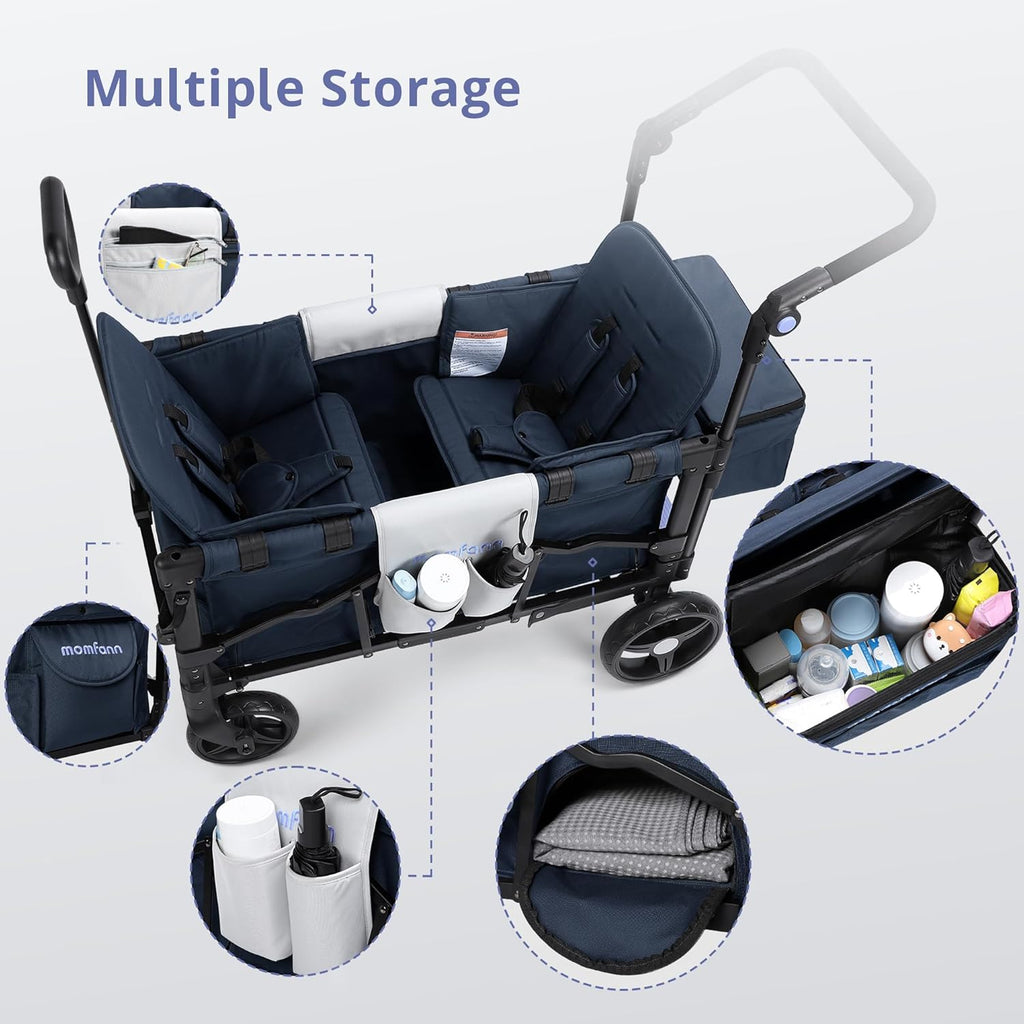 Stroller Wagon for Kids, Wagon Stroller Toddlers 2 Seaters, All-Terrain Baby Wagon Outdoor with Canopy, Parent Organizer, Adjustable Handle & Pull Bar for Infants and Toddlers, Gray wourant