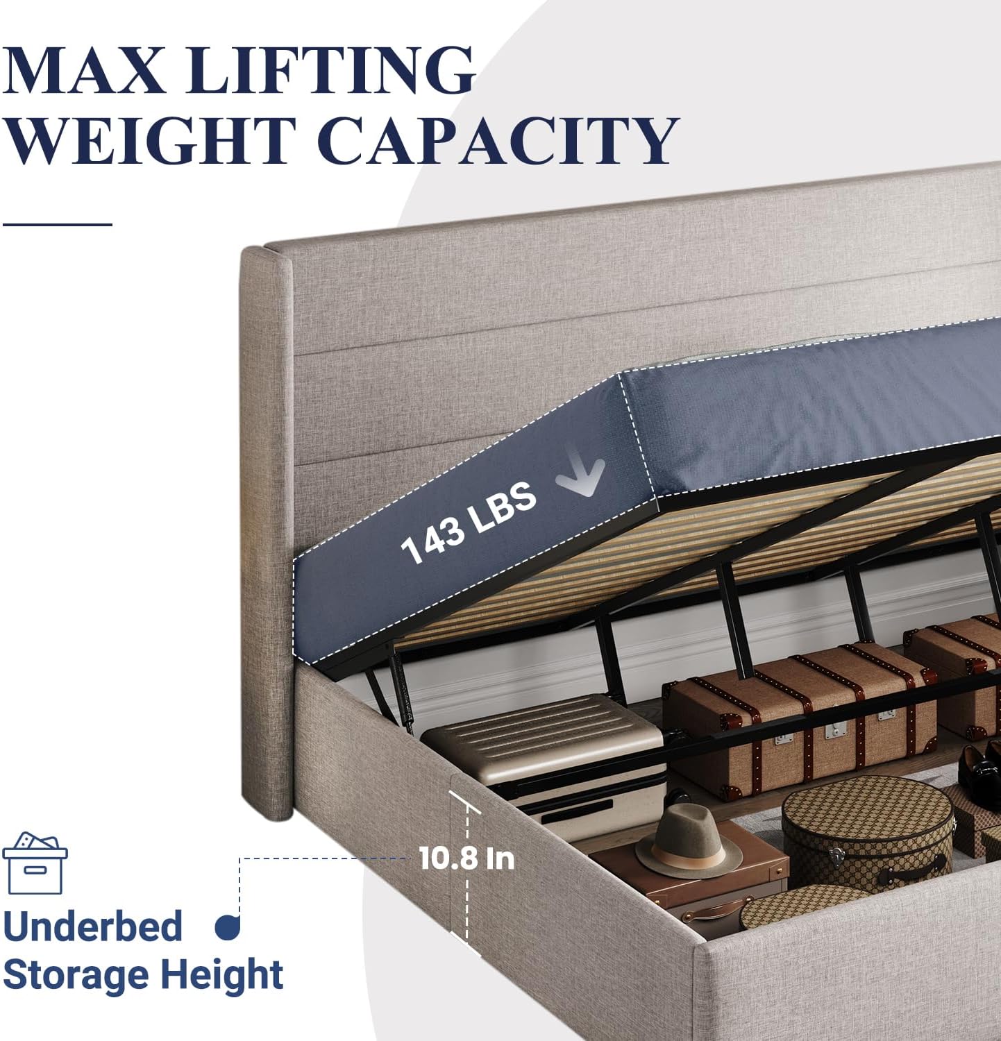 Allewie Queen Size Lift Up Storage Bed Modern Wingback Headboard Hydraulic Support wourant