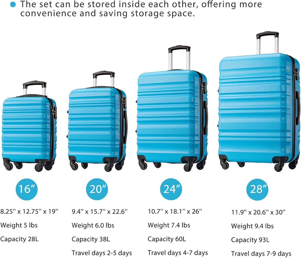 LONG VACATION 6 Piece Luggage Set Carry on Suitcase with ABS+PC hardshell, Spinner Wheels & YKK Zipper TSA Lock wourant