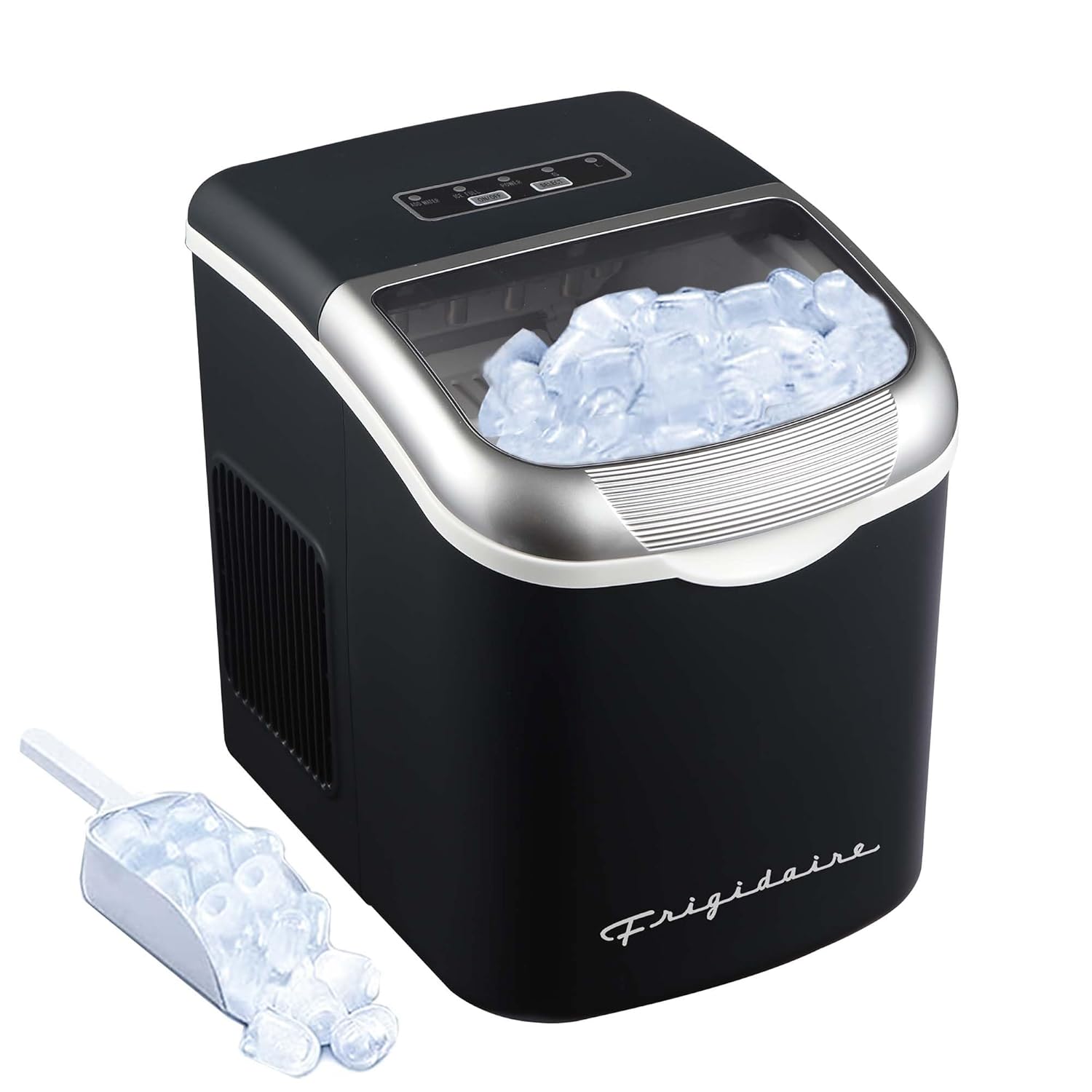 FRIGIDAIRE Retro Compact Ice Maker Machine, Bullet Ice, 26 lb per Day (BlackRoseGold) woonhhop