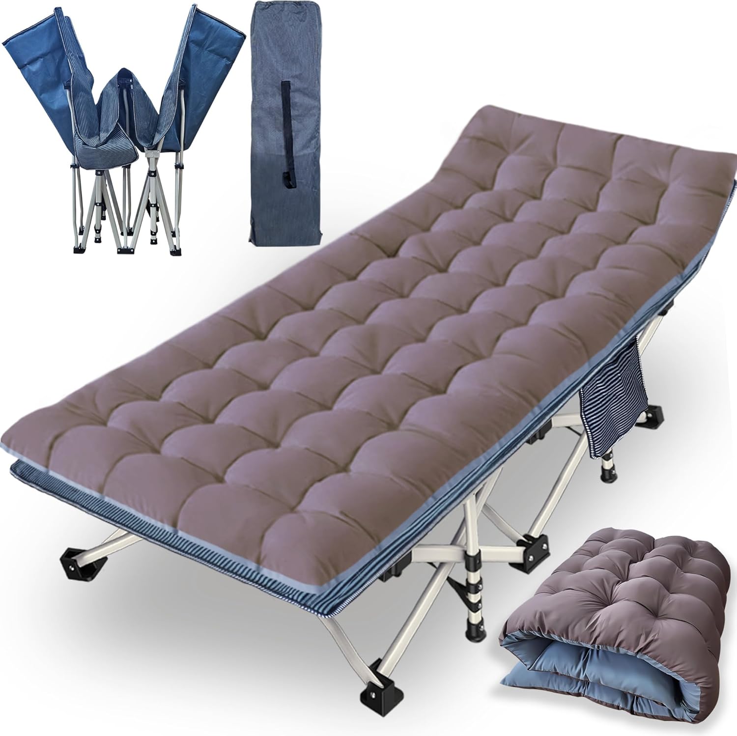 2 Pack Camping Cot with Mattress Comfortable Cot Bed Folding Cot Heavy Duty Cots for Sleeping with Carry Bag for Adults Kids Guest Bed Outdoor Indoor Home wourant