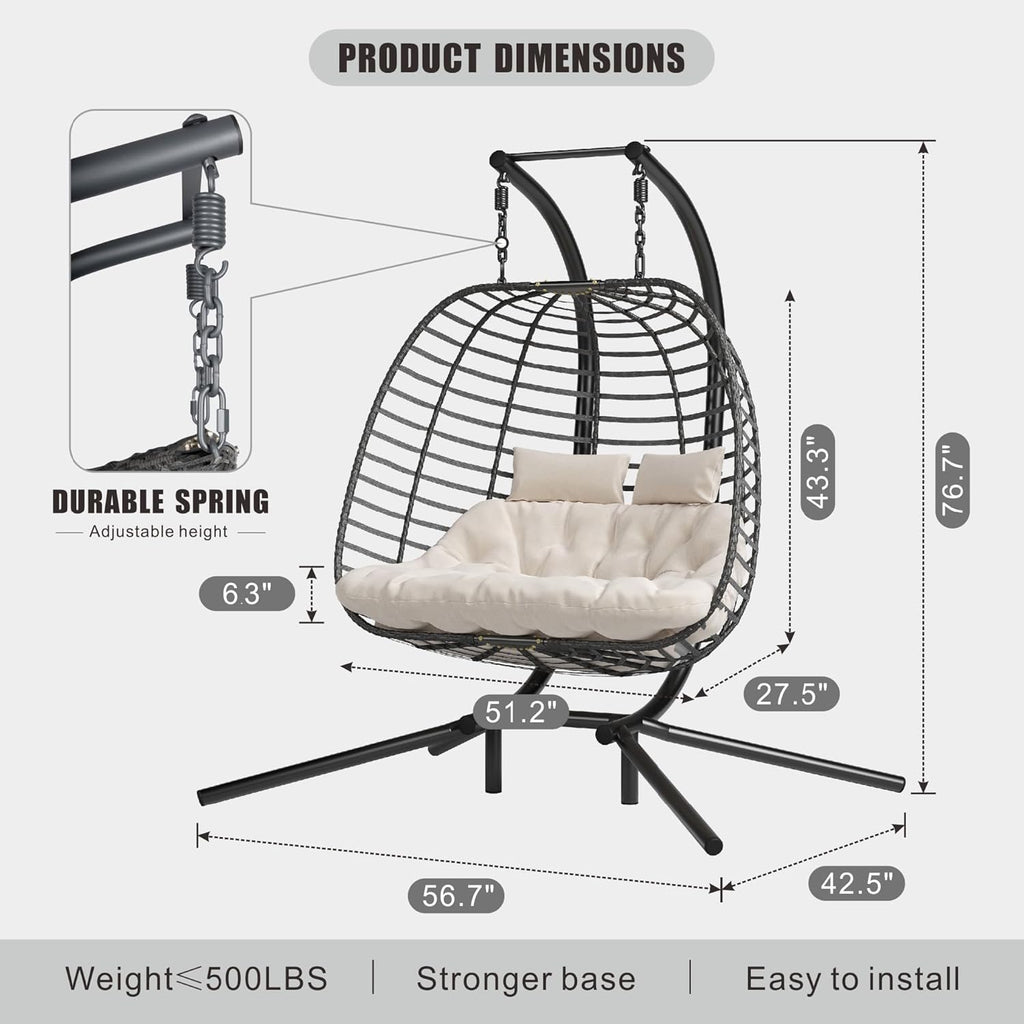 HWB Hanging Egg Chair Patio Wicker Hammock Egg Swing Chair with Cushion for Bedroom wourant