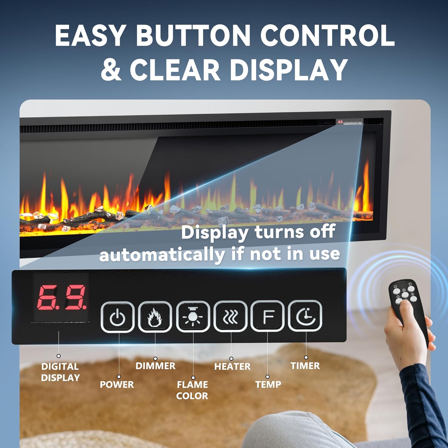 EUHOMY 50 Inch Electric Fireplace Wall Recessed and Wall Mounted with Adjustable Flame Color, Fireplace Heater with Remote Control, Linear Fireplace with Timer, Touch Screen, Log & Crystal, 750/1500W wourant