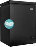 EUHOMY 3.5 Cu.Ft Chest Freezer with Removable Basket, Small Deep Freezer Adjustable 7 Thermostat, Quiet Mini Freezer Free-Standing Top Door, Energy Saving for Apartment/Garage/Basement/Dorm/Home,Black wourant