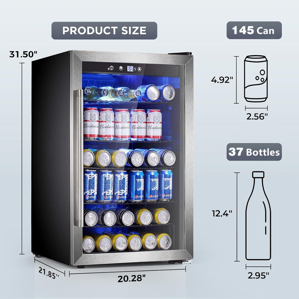 Mini Fridge 130 Can Beverage Refrigerator Cooler, 3.2 Cu.Ft Drink Fridge for Soda Wine Beer, Adjustable Temperature Control for Home Office, Black wourant