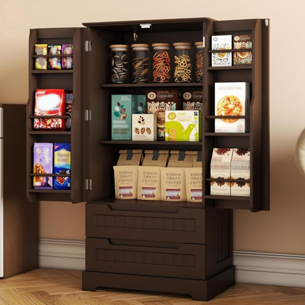 Gizoon Kitchen Pantry Cabinet with Drawers Freestanding Bathroom Storage Cabinet with Doors and Shelves, 47 Inch Small Pantry Cabinet wourant