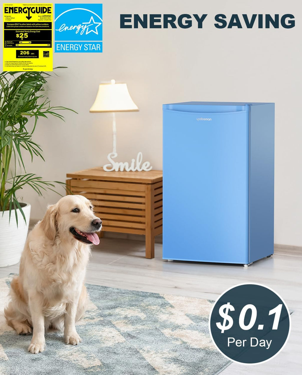 Upstreman 3.2 Cu.Ft Mini Fridge with Freezer, Single Door Mini Fridge, Dorm Fridge, Adjustable Thermostat, Mini Refrigerator for Bedroom, Office, Dorm, Black-BR321 wourant