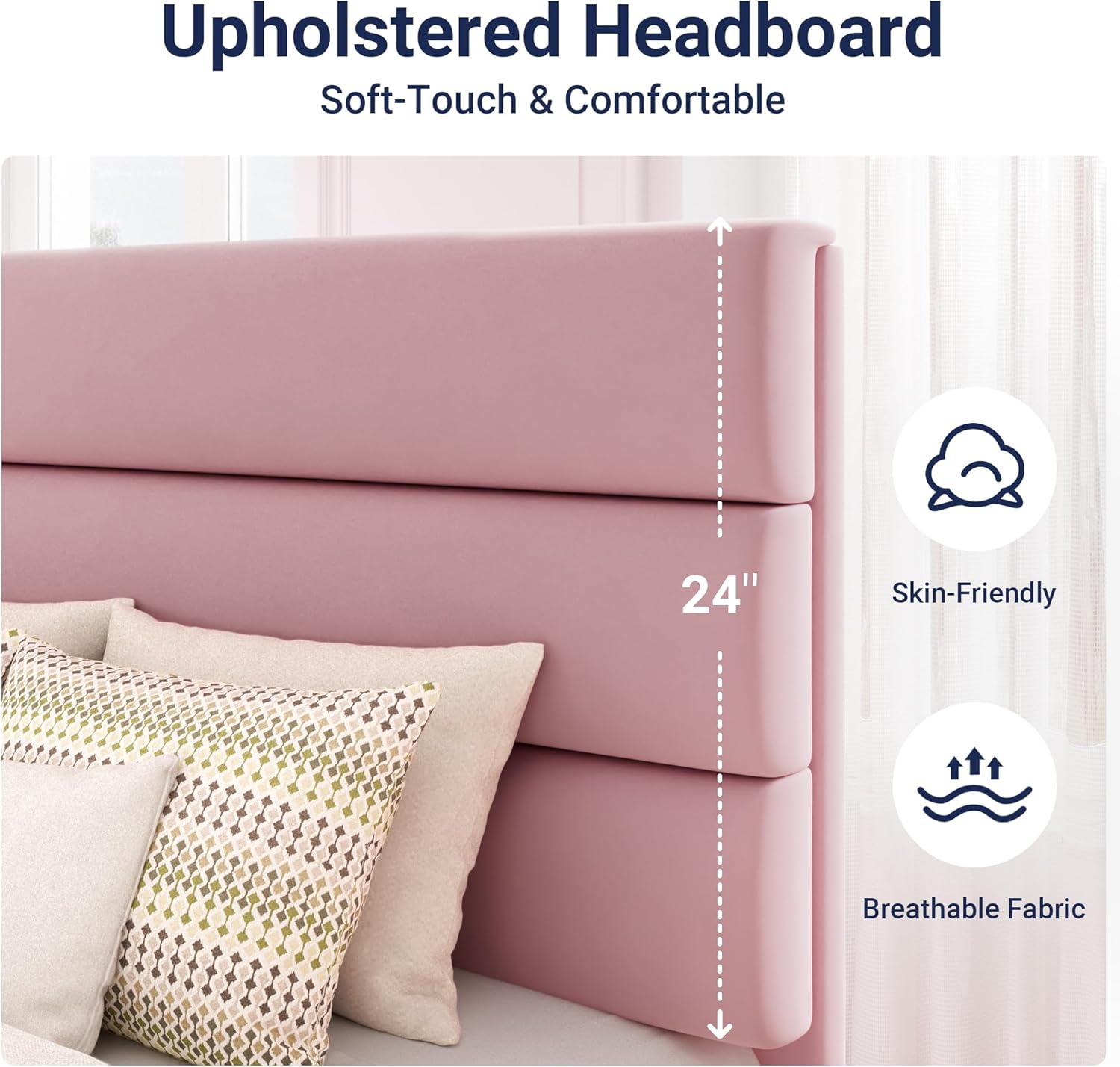 Allewie Queen Size Platform Bed Frame Fabric Upholstered Headboard Wooden Slats Support wourant