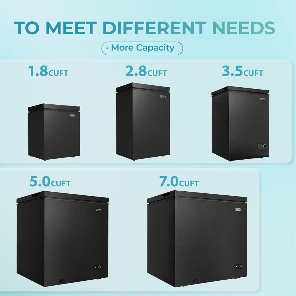 EUHOMY 3.5 Cu.Ft Chest Freezer with Removable Basket, Small Deep Freezer Adjustable 7 Thermostat, Quiet Mini Freezer Free-Standing Top Door, Energy Saving for Apartment/Garage/Basement/Dorm/Home,Black wourant