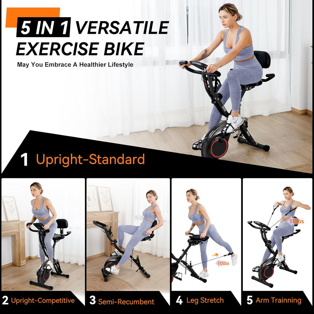 Foldable Exercise Bike Stationary Bikes for Home, 5 IN 1 Indoor Workout Bike, Cycling Bike with 16-Level Quiet Magnetic Resistance, 6.6 LBS Flywheel and 300LBS Capacity, 2025 Designed 817 X-bike wourant