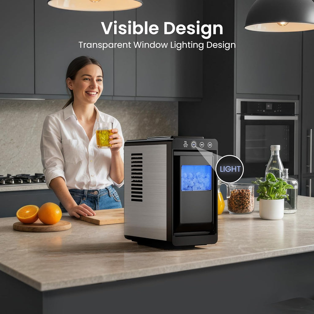 Kismile Ice Makers Countertop,26lbs in 24Hrs, Portable Ice Maker Machine with Self-Cleaning Function,Selectable Ice Size & Internal Lighting Desigh for Home/Kitchen/Bar woonhhop