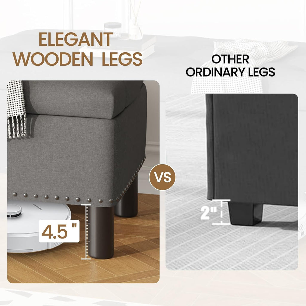 Furniliving Modern Storage Ottoman Bench, Sherpa Ottoman End of Bed Bench with Solid Wood Legs Upholstered Ottoman Benches with Storage Indoor Bench wourant