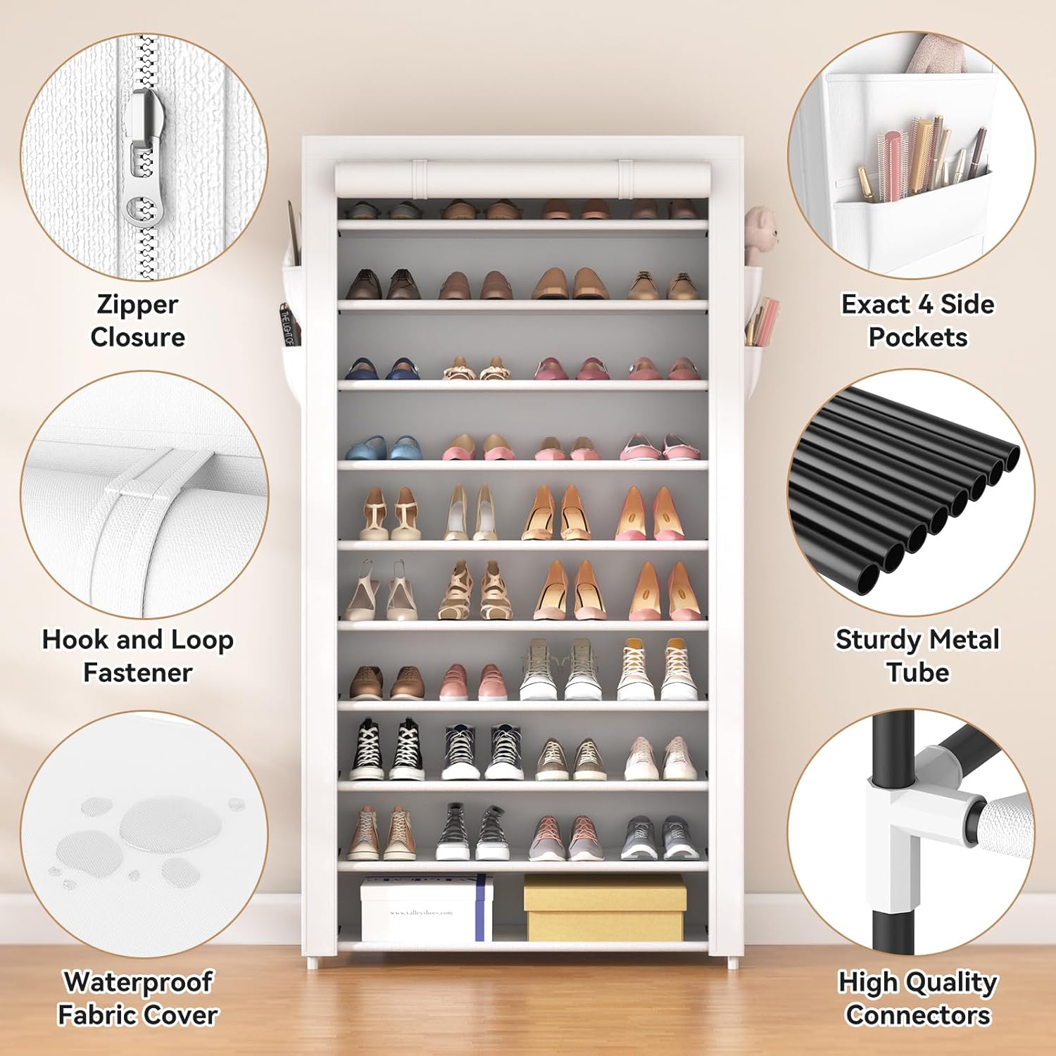 ROJASOP 10 Tier Shoe Rack with Covers Large Capacity Stackable Tall Shoe Shelf Storage wourant