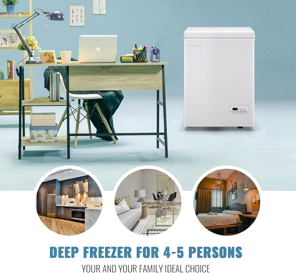 Chest Freezer 5.0Cubic Feet Deep Freezer Freestanding Freezers Removable Stainless Steel Basket wourant