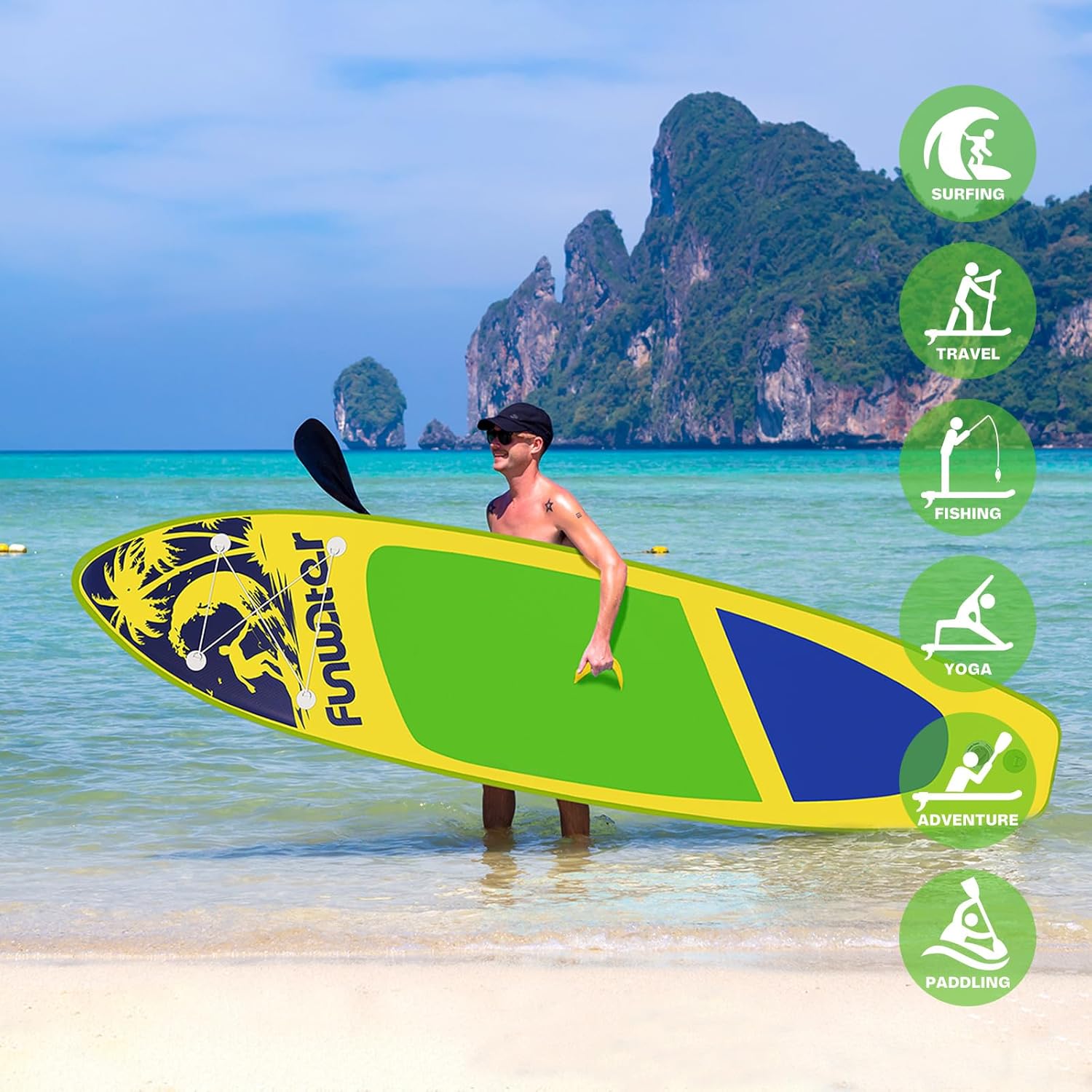 FunWater Inflatable Stand Up Paddle Board with Premium SUP Paddle Accessories, Non-Slip EVA Deck, 11'/10'6' Paddle wourant